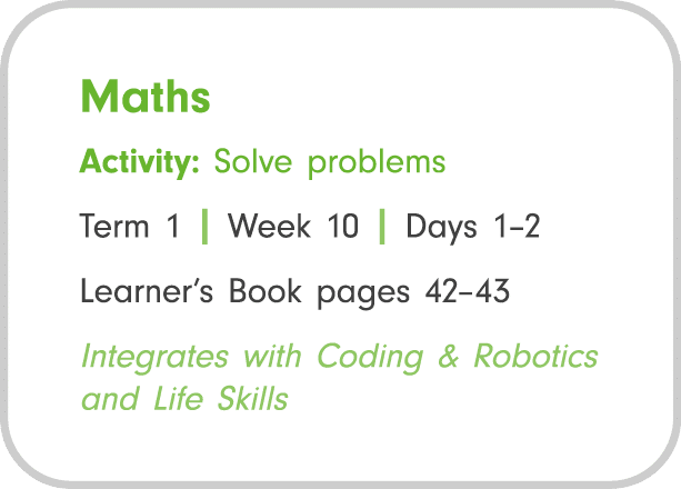 Maths Activity: Solve problems Term 1 | Week 10 | Days 1–2 Learner’s Book pages 42–43 Integrates with Coding & Roboti...