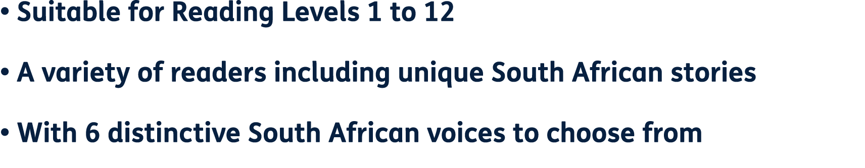 • Suitable for Reading Levels 1 to 12 • A variety of readers including unique South African stories • With 6 distinct...